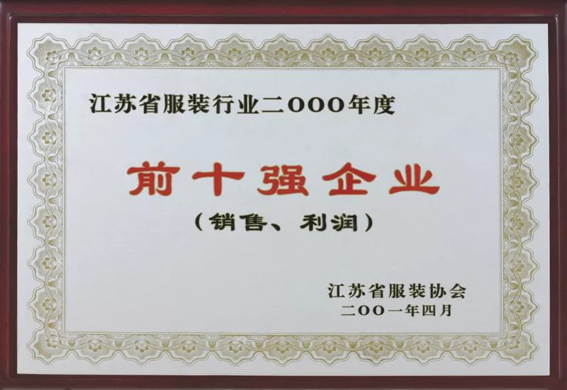 江苏省服装2000前十强企业