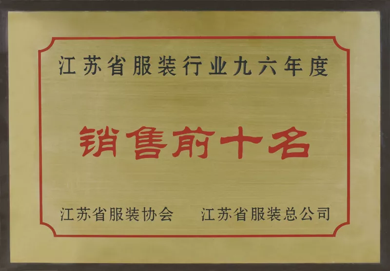 Top 10 sales of Jiangsu clothing in 1996
